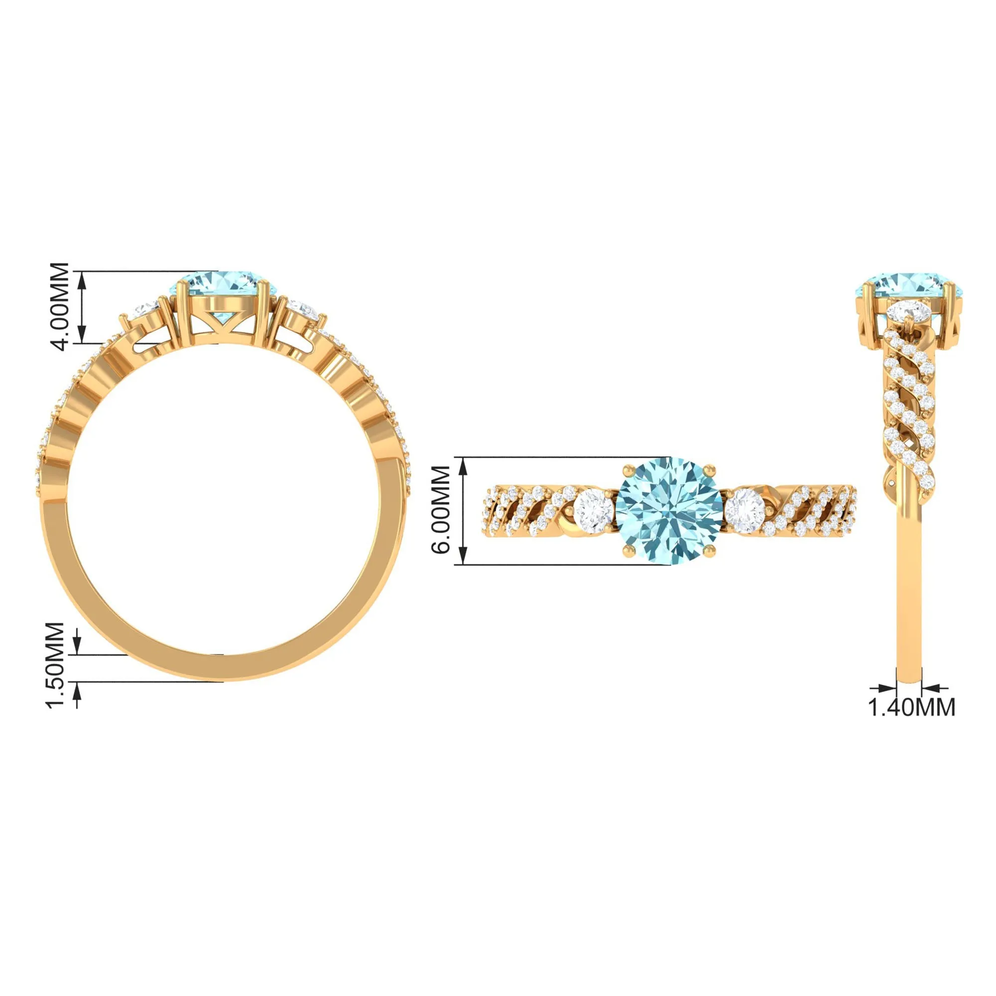 1 CT Solitaire Aquamarine and Diamond Designer Engagement Ring