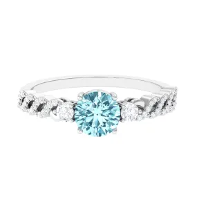 1 CT Solitaire Aquamarine and Diamond Designer Engagement Ring