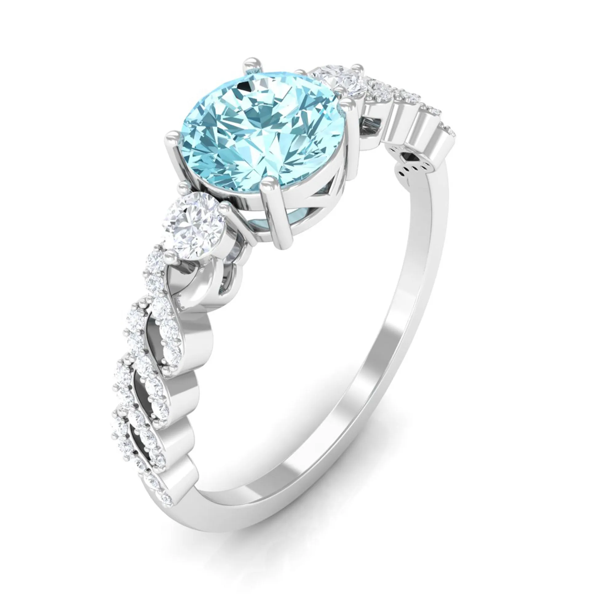 1 CT Solitaire Aquamarine and Diamond Designer Engagement Ring