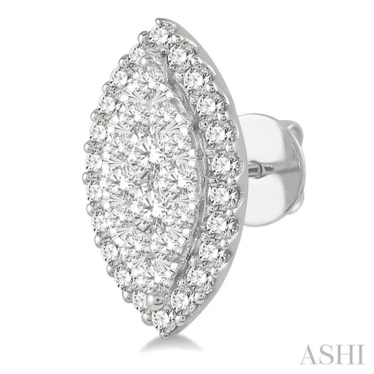 1 Ctw Marquise Shape Lovebright Round Cut Diamond Stud Earrings in 14K White Gold