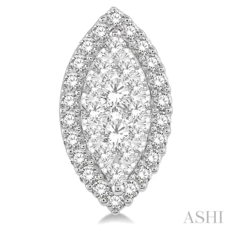 1 Ctw Marquise Shape Lovebright Round Cut Diamond Stud Earrings in 14K White Gold