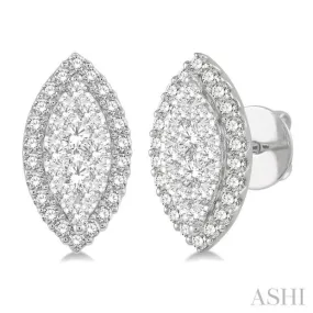 1 Ctw Marquise Shape Lovebright Round Cut Diamond Stud Earrings in 14K White Gold
