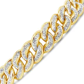 10K Solid Yellow Gold .80CT tw Round Cut Diamond Cuban Link 10mm Bracelet