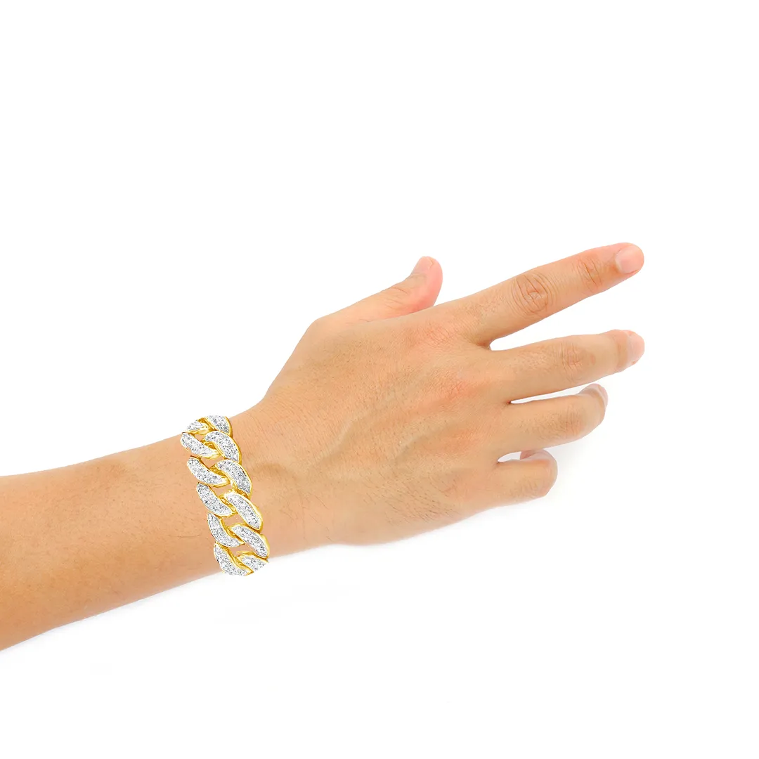 10K Solid Yellow Gold .80CT tw Round Cut Diamond Cuban Link 10mm Bracelet