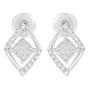 10K White Gold 1/3 cttw Princess-cut Diamond Double Triangle Composite Stud Earrings (H-I Color, SI1-SI2 Clarity)