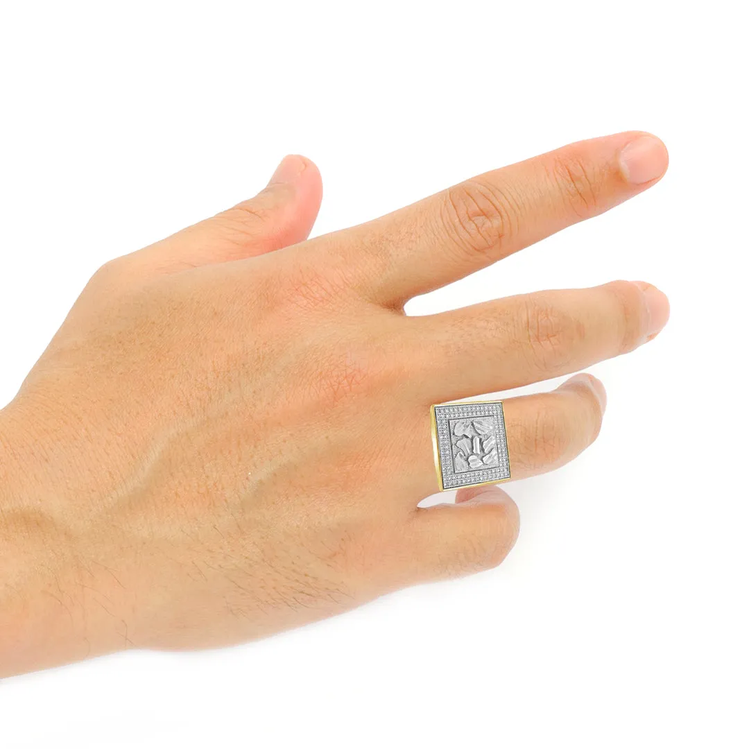 10K Yellow Gold Men's Gold Nugget Ring w/ CZ's