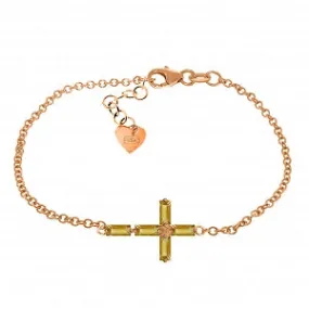 1.15 Carat 14K Solid Rose Gold Cross Bracelet Natural Citrine