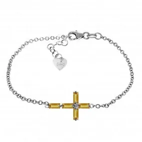 1.15 Carat 14K Solid White Gold Cross Bracelet Natural Citrine