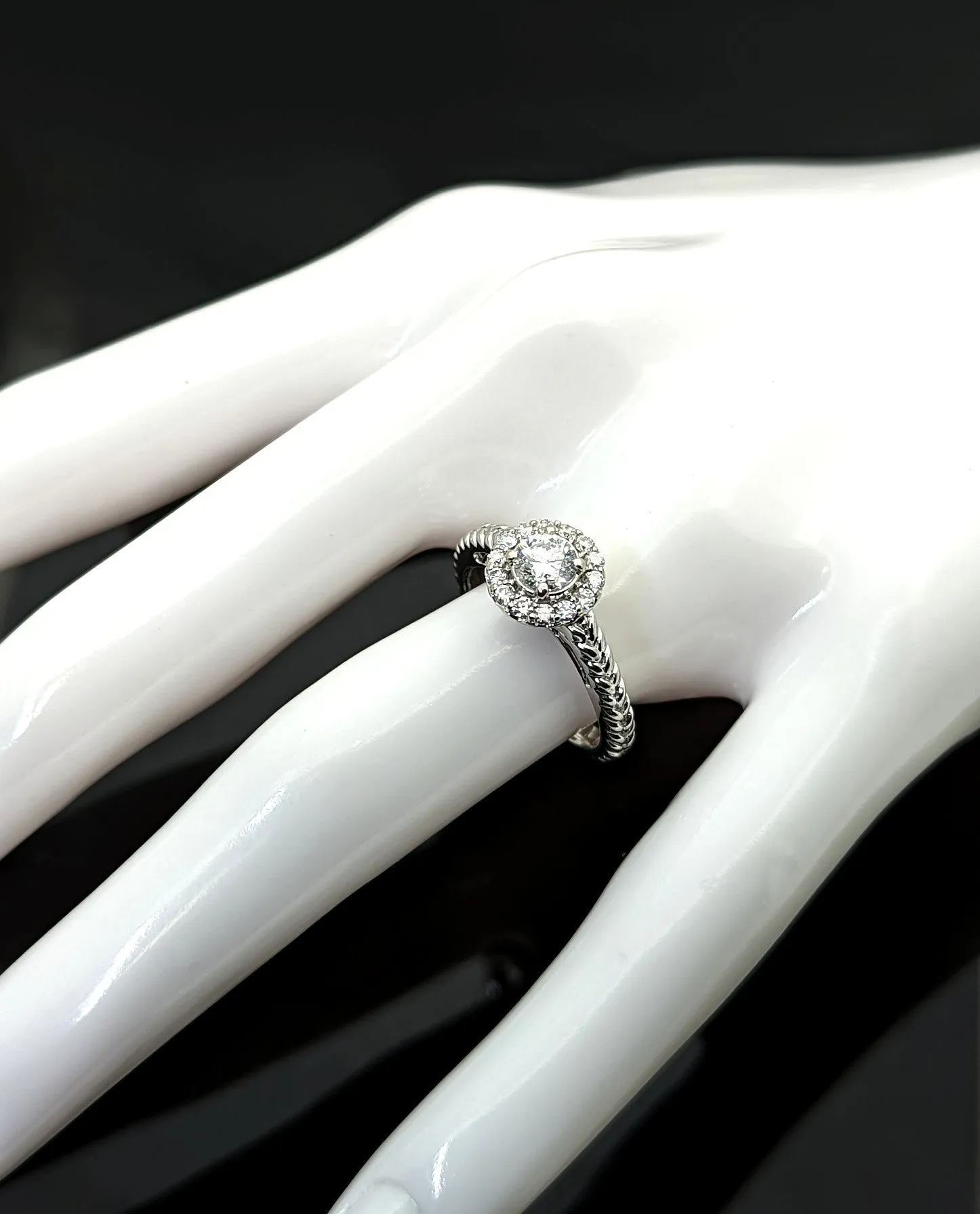 1/2 Carat Diamond Halo Engagement Ring 14K White Gold