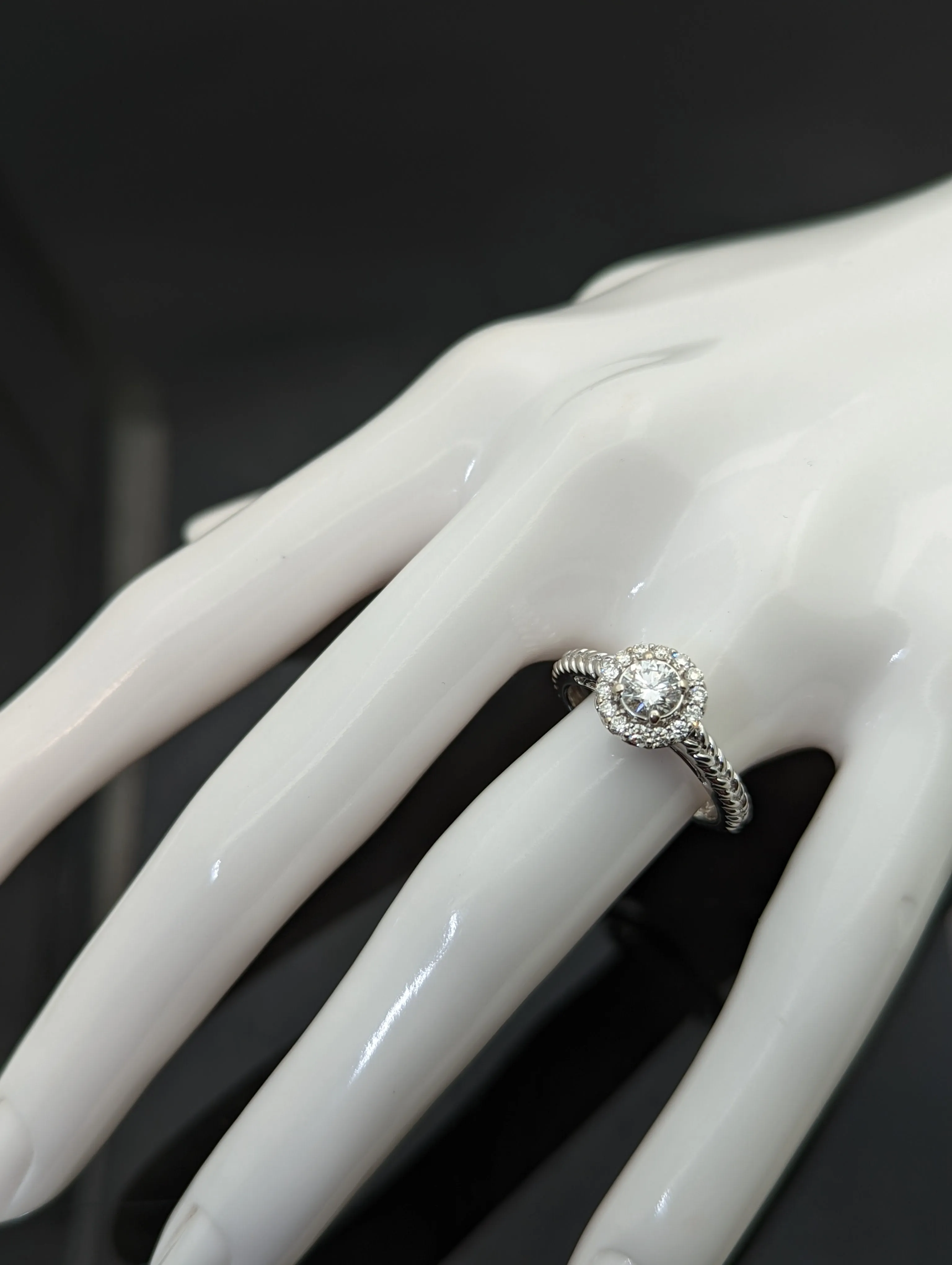 1/2 Carat Diamond Halo Engagement Ring 14K White Gold