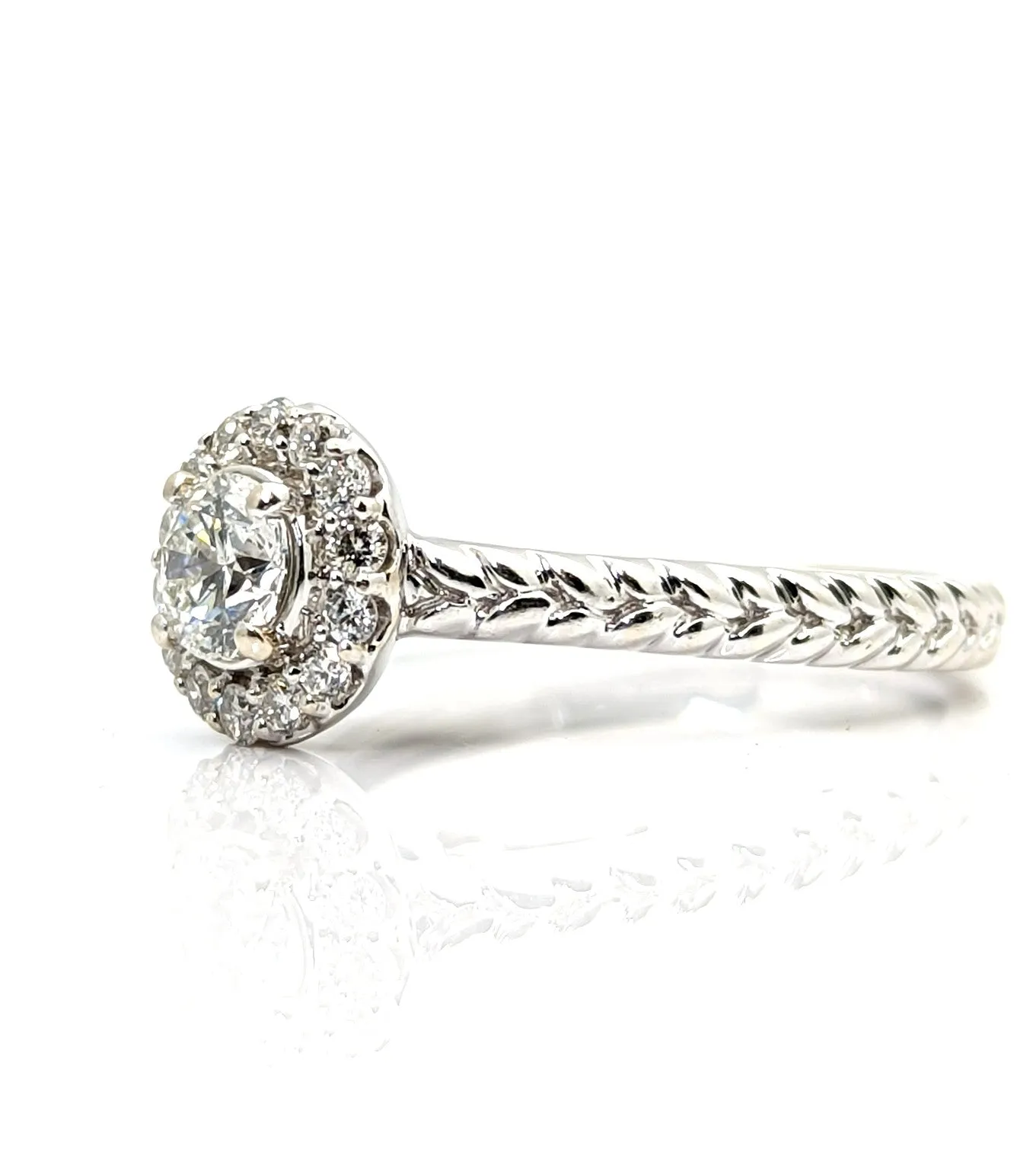 1/2 Carat Diamond Halo Engagement Ring 14K White Gold