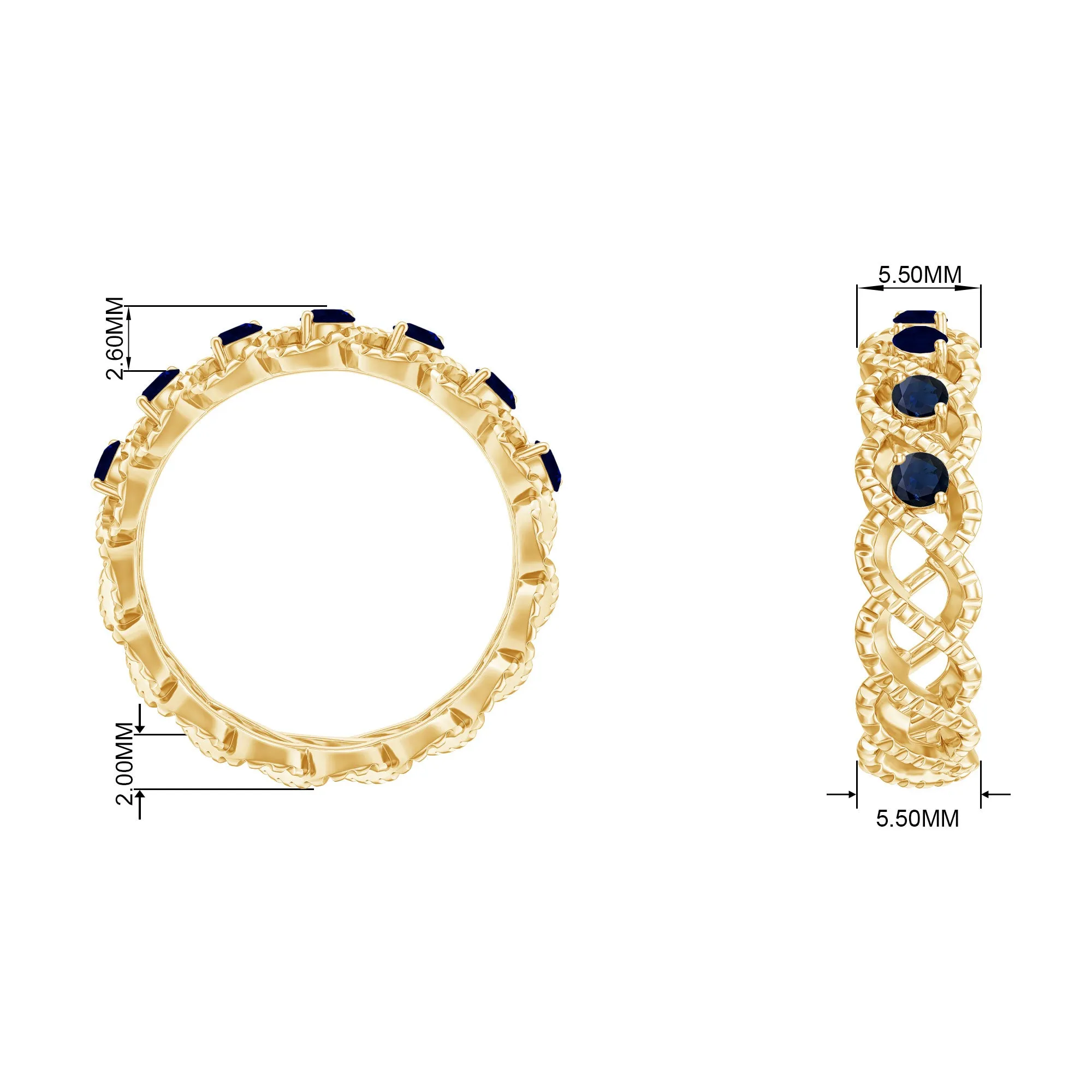 1/2 CT Certified Blue Sapphire Twisted Half Eternity Ring