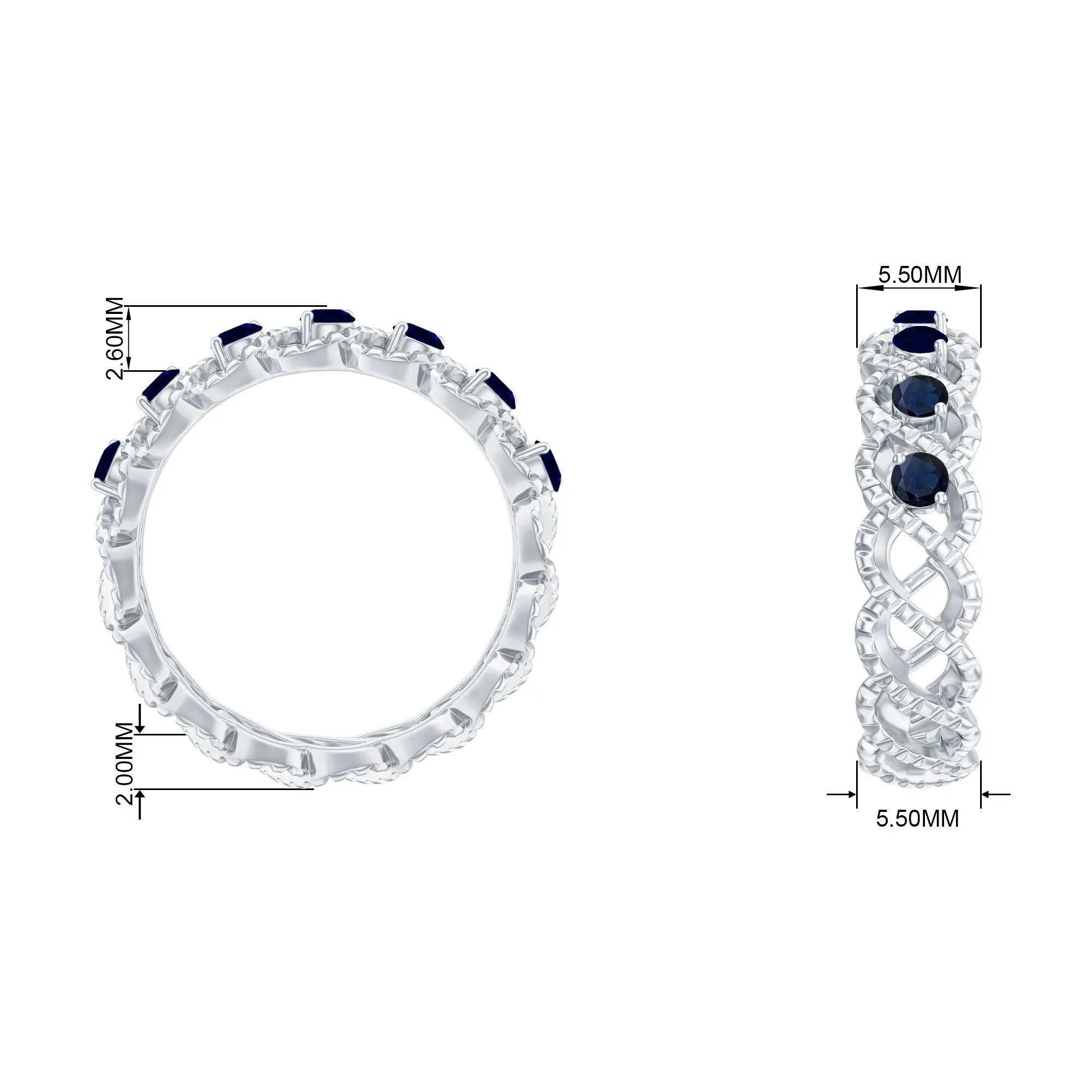 1/2 CT Certified Blue Sapphire Twisted Half Eternity Ring