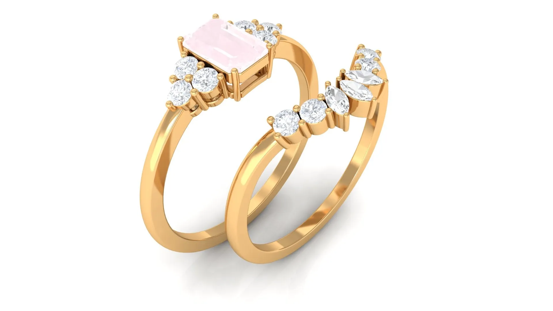 1.25 CT Rose Quartz and Diamond Ring Set in Prong Setting
