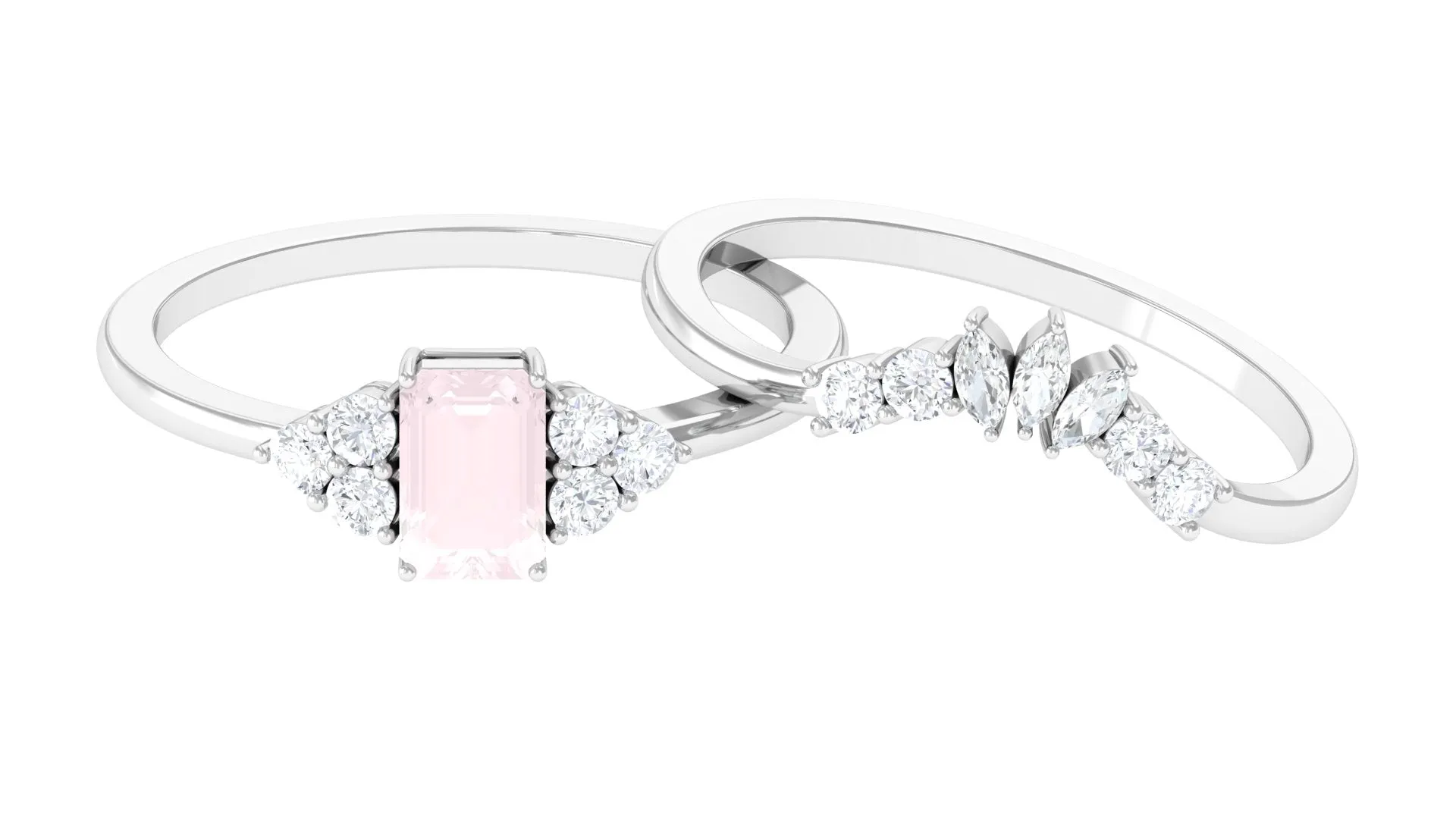 1.25 CT Rose Quartz and Diamond Ring Set in Prong Setting