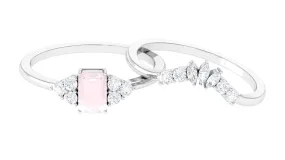 1.25 CT Rose Quartz and Diamond Ring Set in Prong Setting