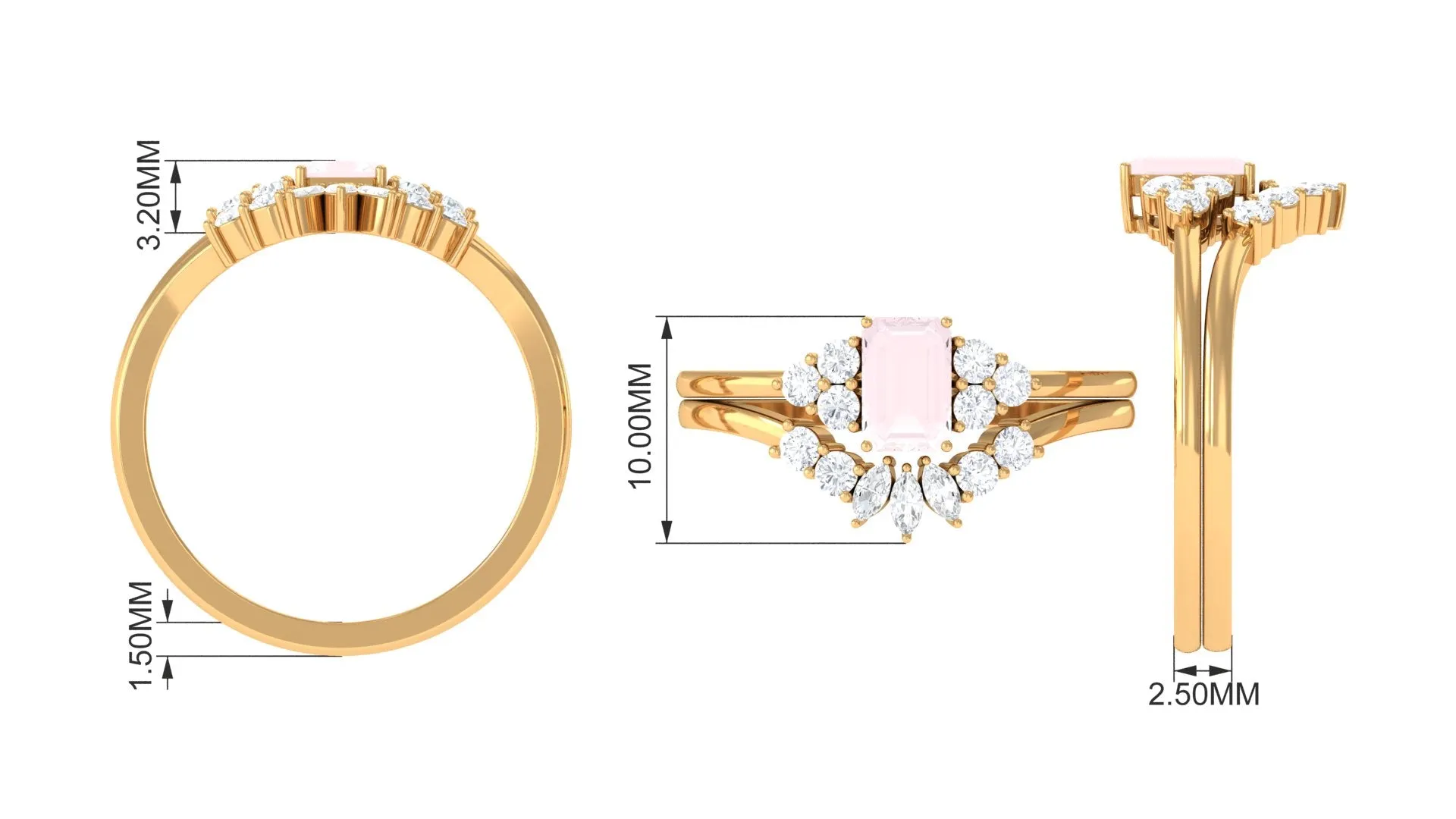 1.25 CT Rose Quartz and Diamond Ring Set in Prong Setting