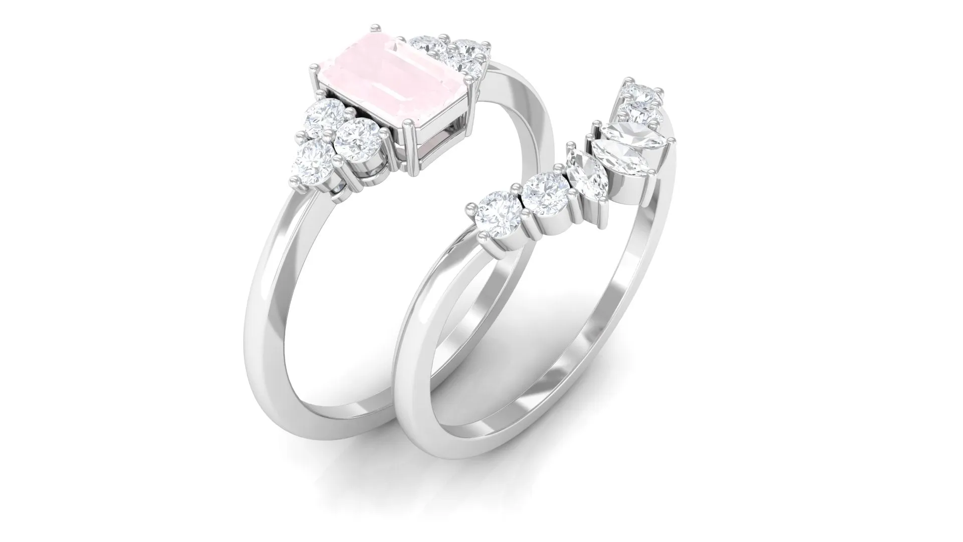 1.25 CT Rose Quartz and Diamond Ring Set in Prong Setting