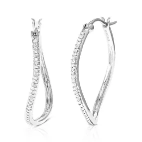 1/4 cttw Princess Cut Diamond Hoop Earrings .925 Sterling Silver with Rhodium Plating 1 Inch