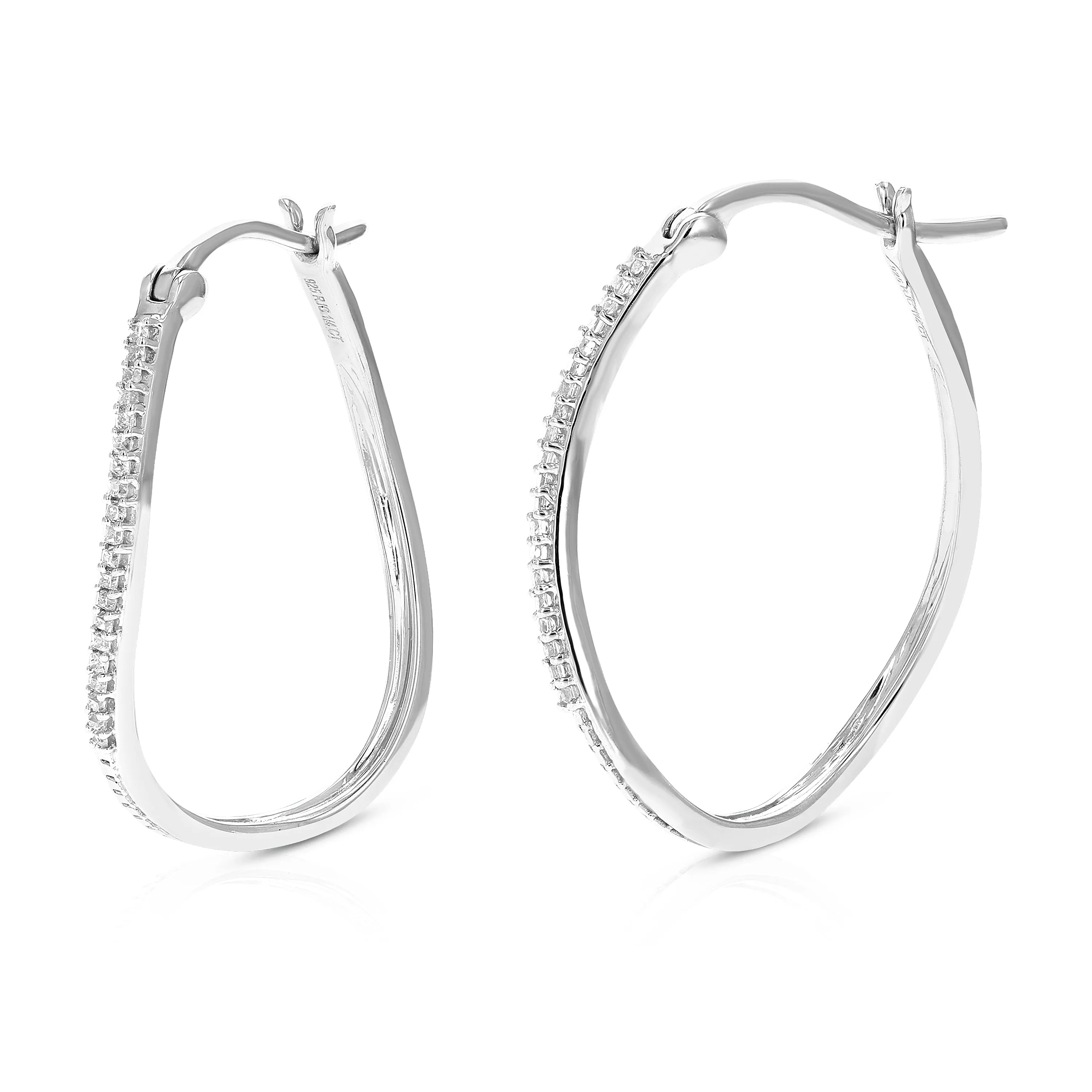 1/4 cttw Princess Cut Diamond Hoop Earrings .925 Sterling Silver with Rhodium Plating 1 Inch