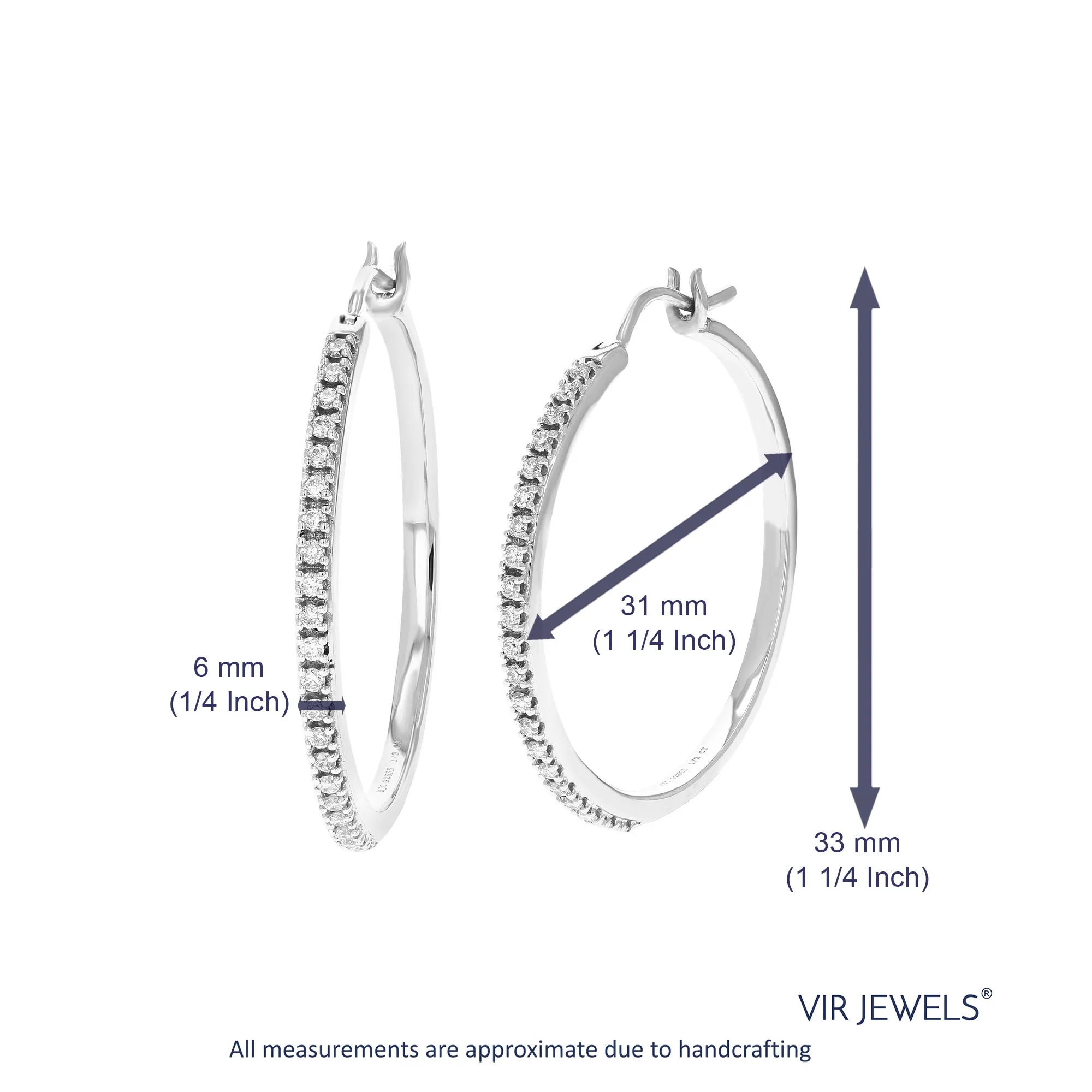 1/4 cttw Round Lab Grown Diamond Hoop Earrings .925 Sterling Silver Prong Settings Size 1 Inch Gorgeous