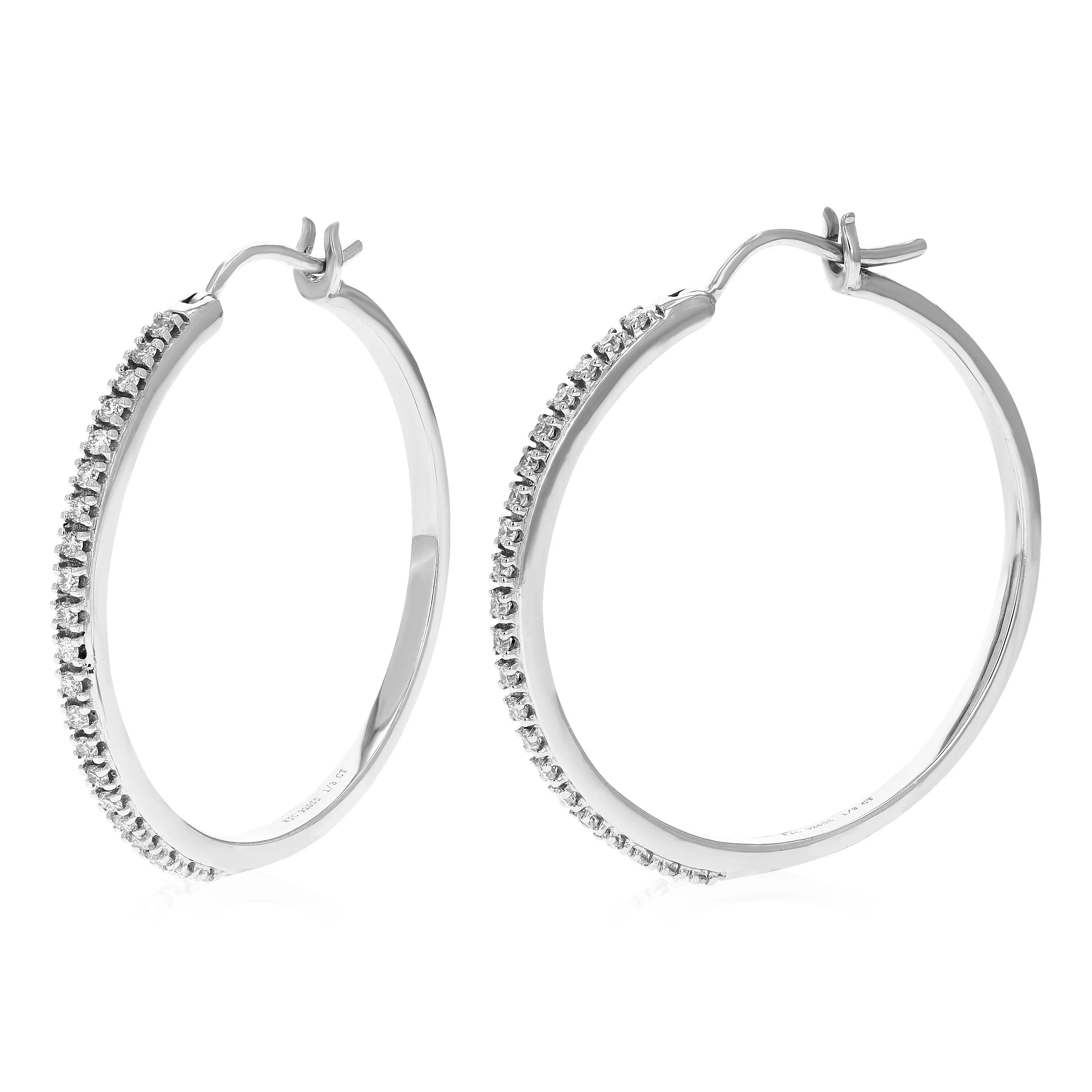 1/4 cttw Round Lab Grown Diamond Hoop Earrings .925 Sterling Silver Prong Settings Size 1 Inch Gorgeous