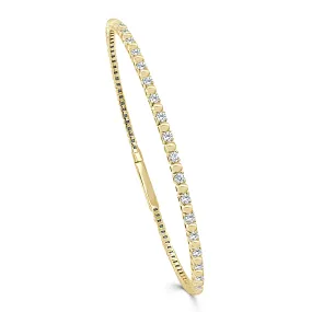 14k Gold & Diamond Flexible Beaded Bangle - 0.88ct