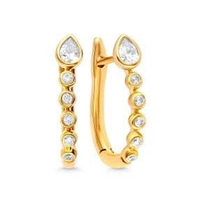 14k Gold Bezel Set Diamond Hoop Earrings