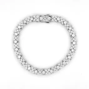 14K Gold Lab Grown Pear and Round Flower Diamond Tennis Bracelet