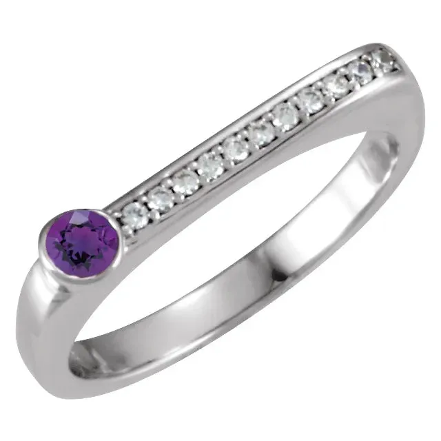 14K Gold Natural Amethys and Diamond Ring