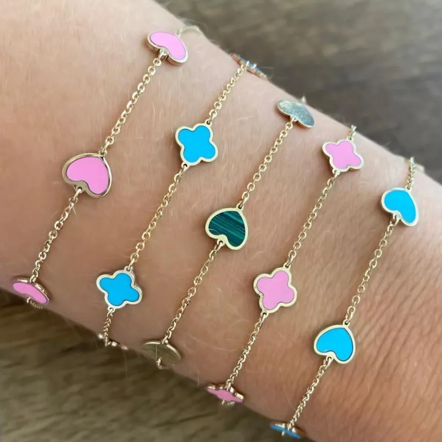 14K GOLD TURQUOISE SMALL MEGAN HEART BRACELET