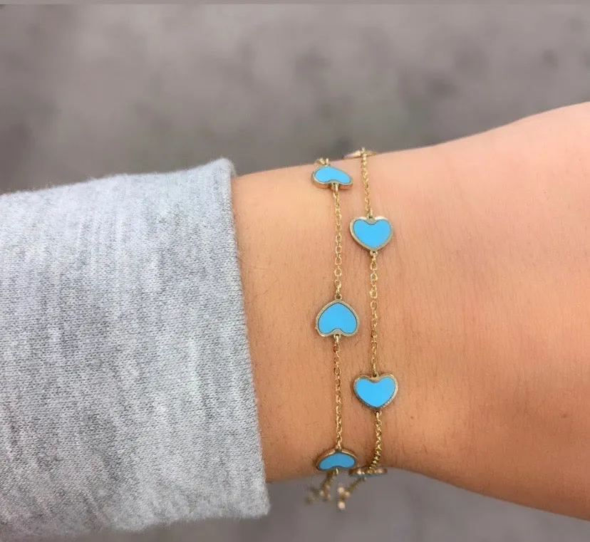 14K GOLD TURQUOISE SMALL MEGAN HEART BRACELET