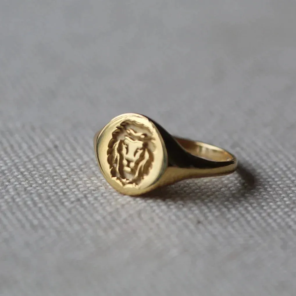 14k Lion Signet Gold Ring by VicStoneNYC Fine Jewelry