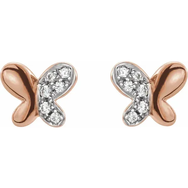 14K Rose Gold .04 CTW Natural Diamond Butterfly Earrings