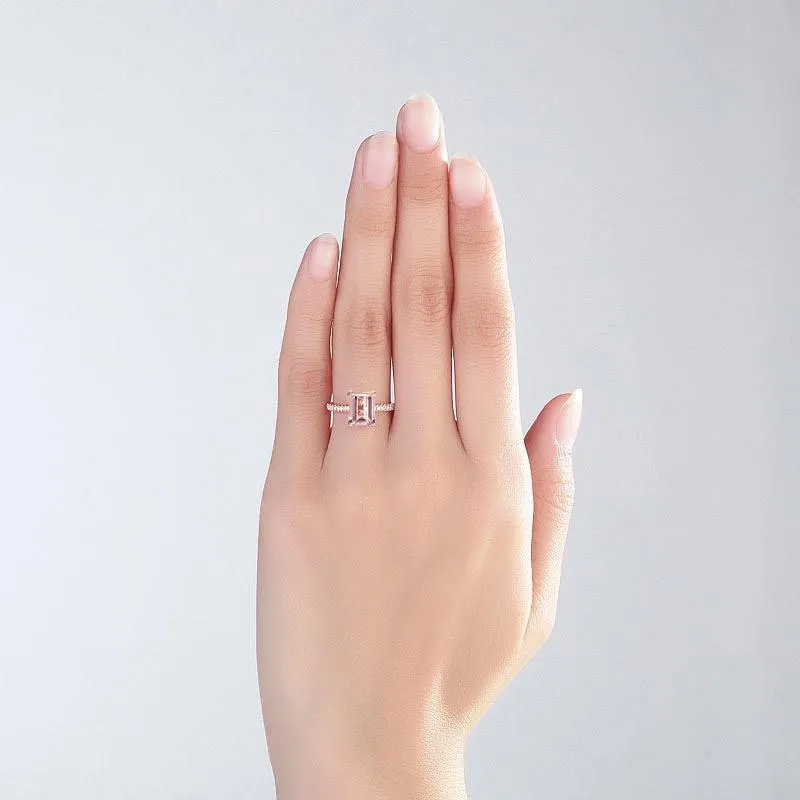 14K Rose Gold Emerald Cut 2.8 Ct Peach Morganite Ring 0.16 Ct Natural Diamonds MKR7195