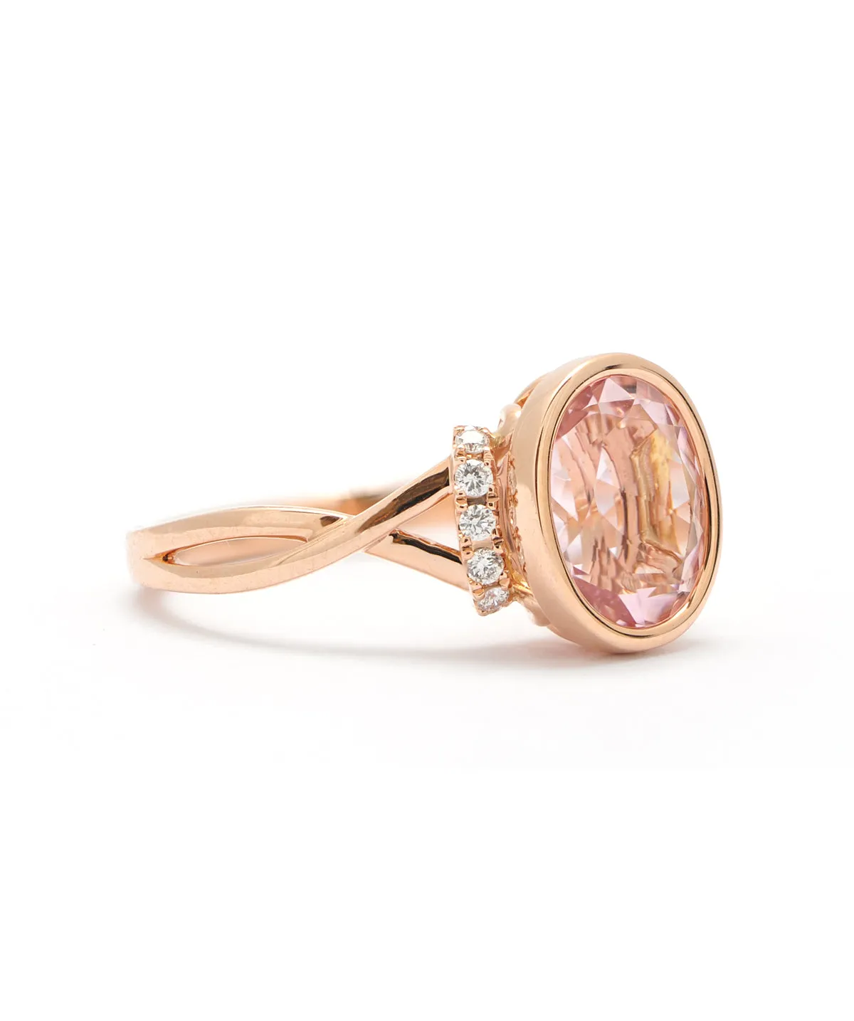 14K Rose Gold Morganite and Diamond Ring