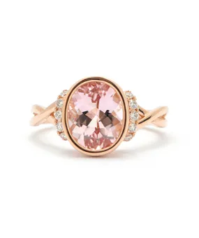 14K Rose Gold Morganite and Diamond Ring