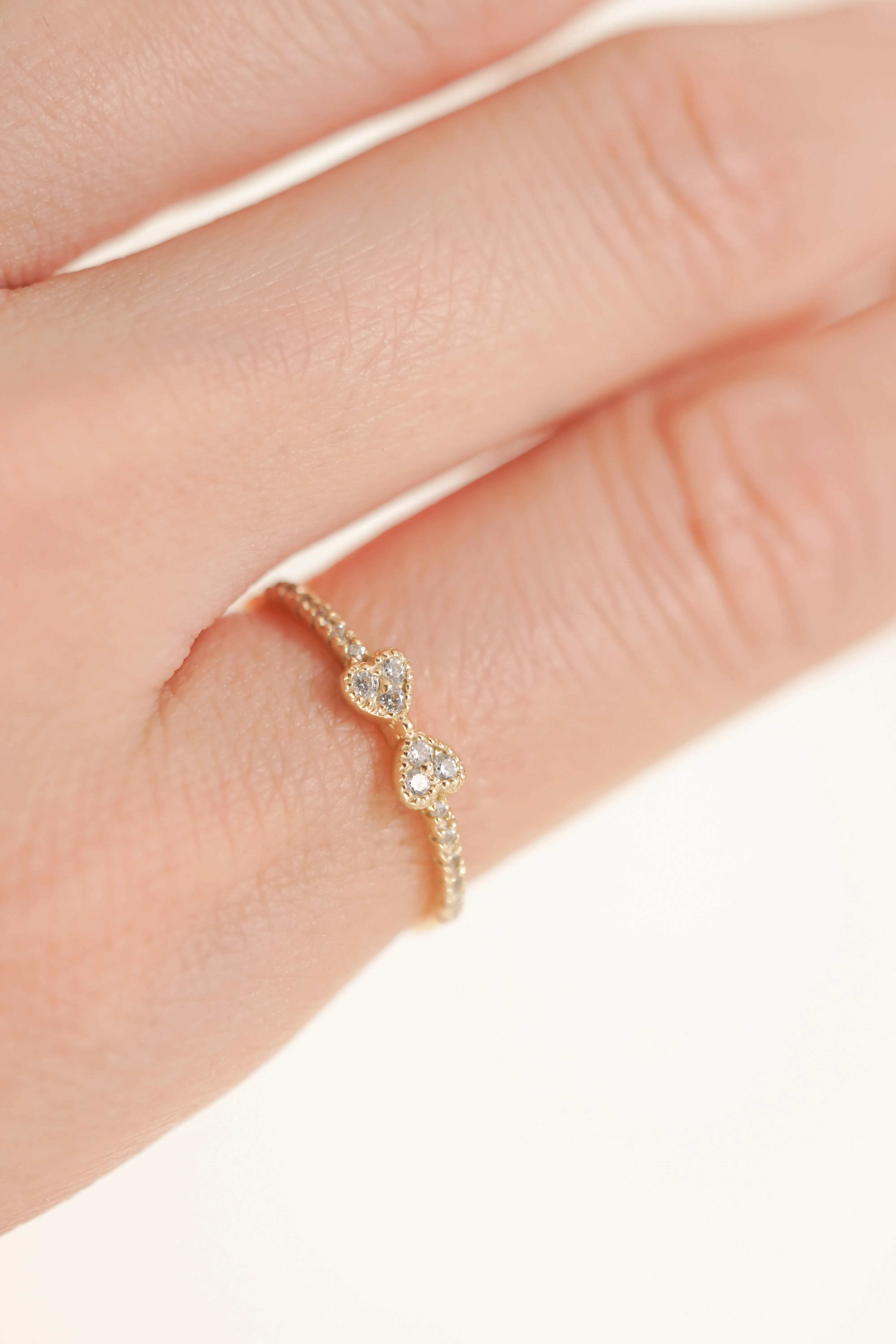 14K Solid Gold CZ Ribbon Stackable Handmade Ring