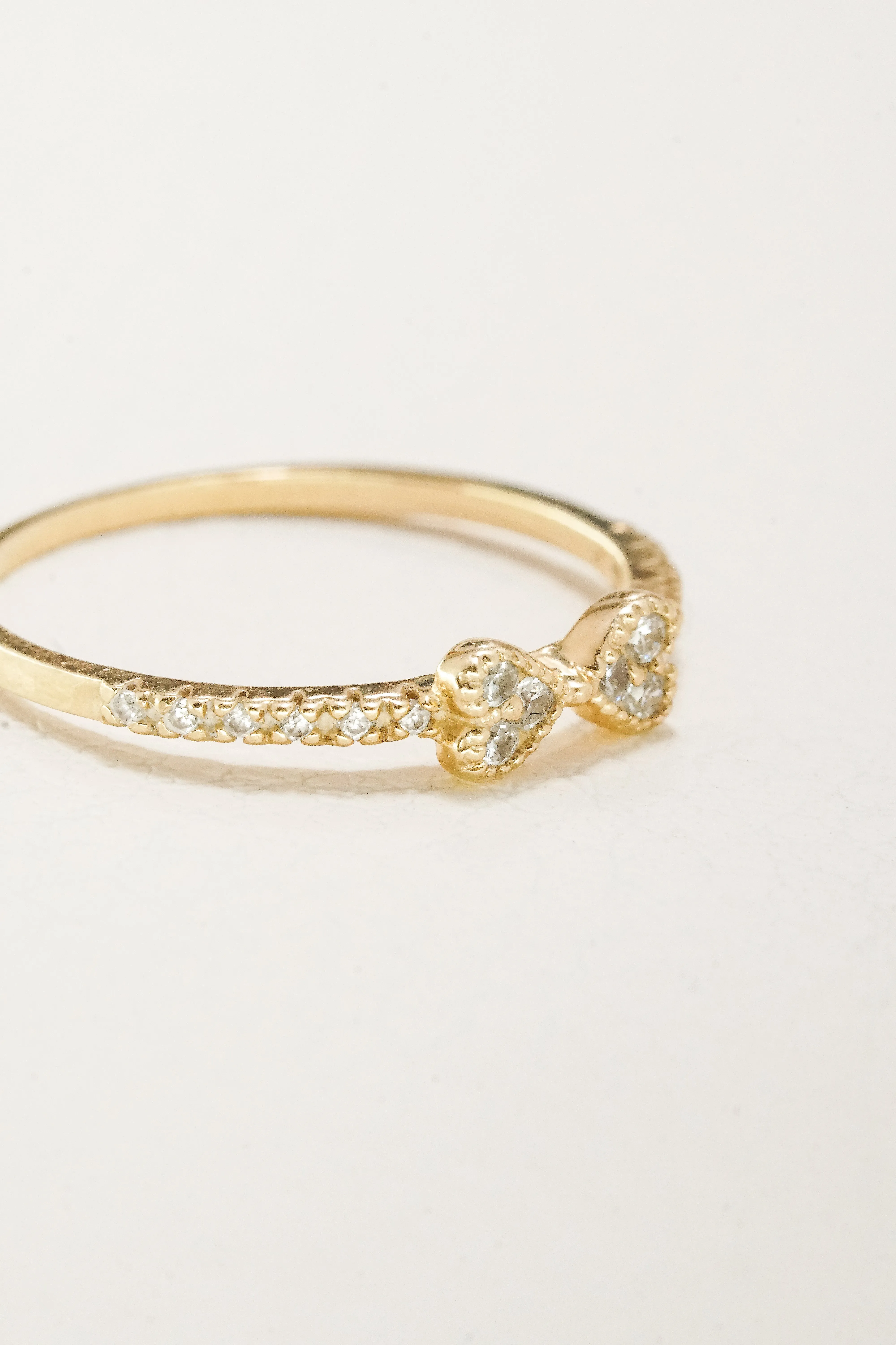 14K Solid Gold CZ Ribbon Stackable Handmade Ring