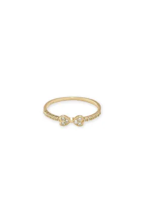 14K Solid Gold CZ Ribbon Stackable Handmade Ring