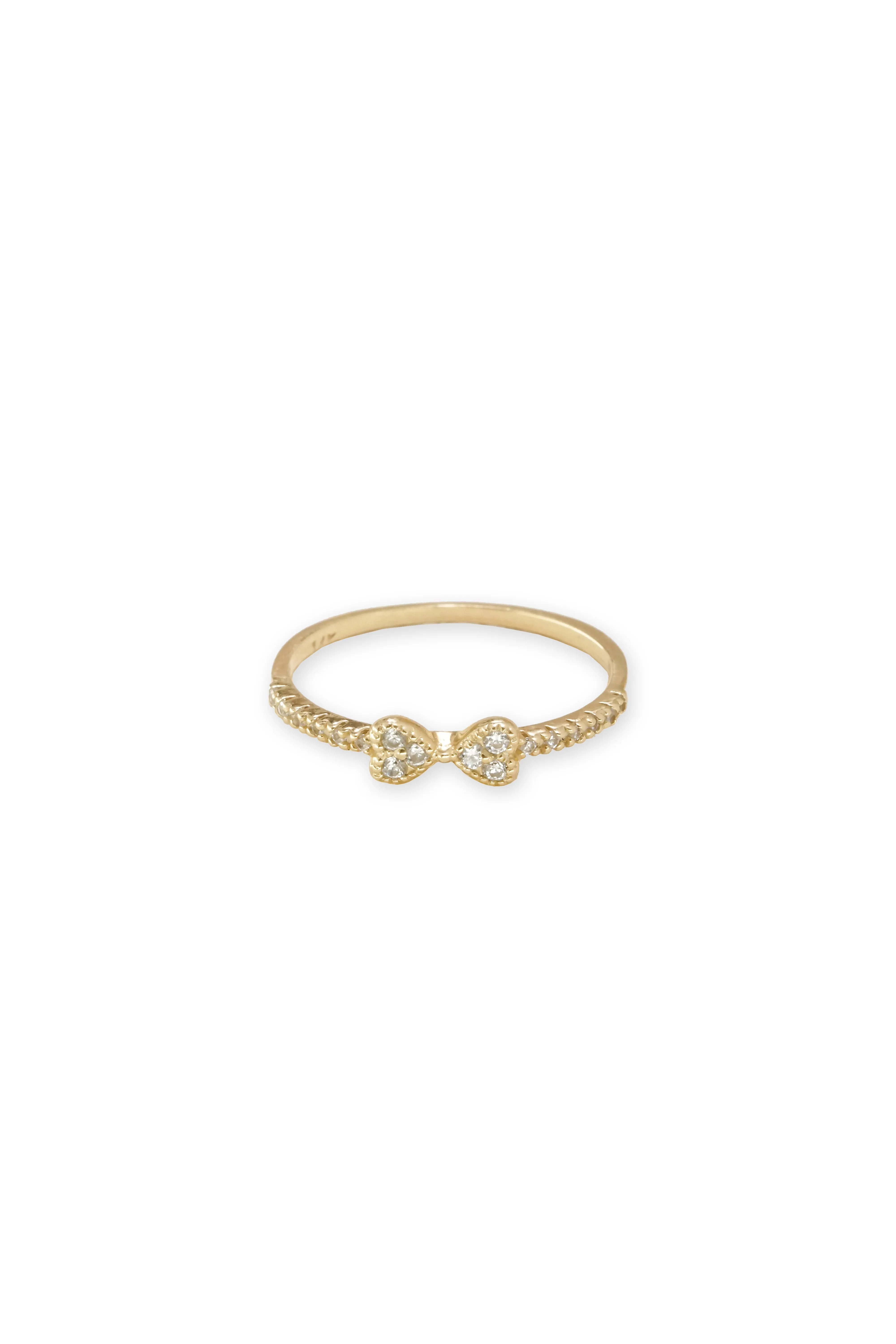 14K Solid Gold CZ Ribbon Stackable Handmade Ring