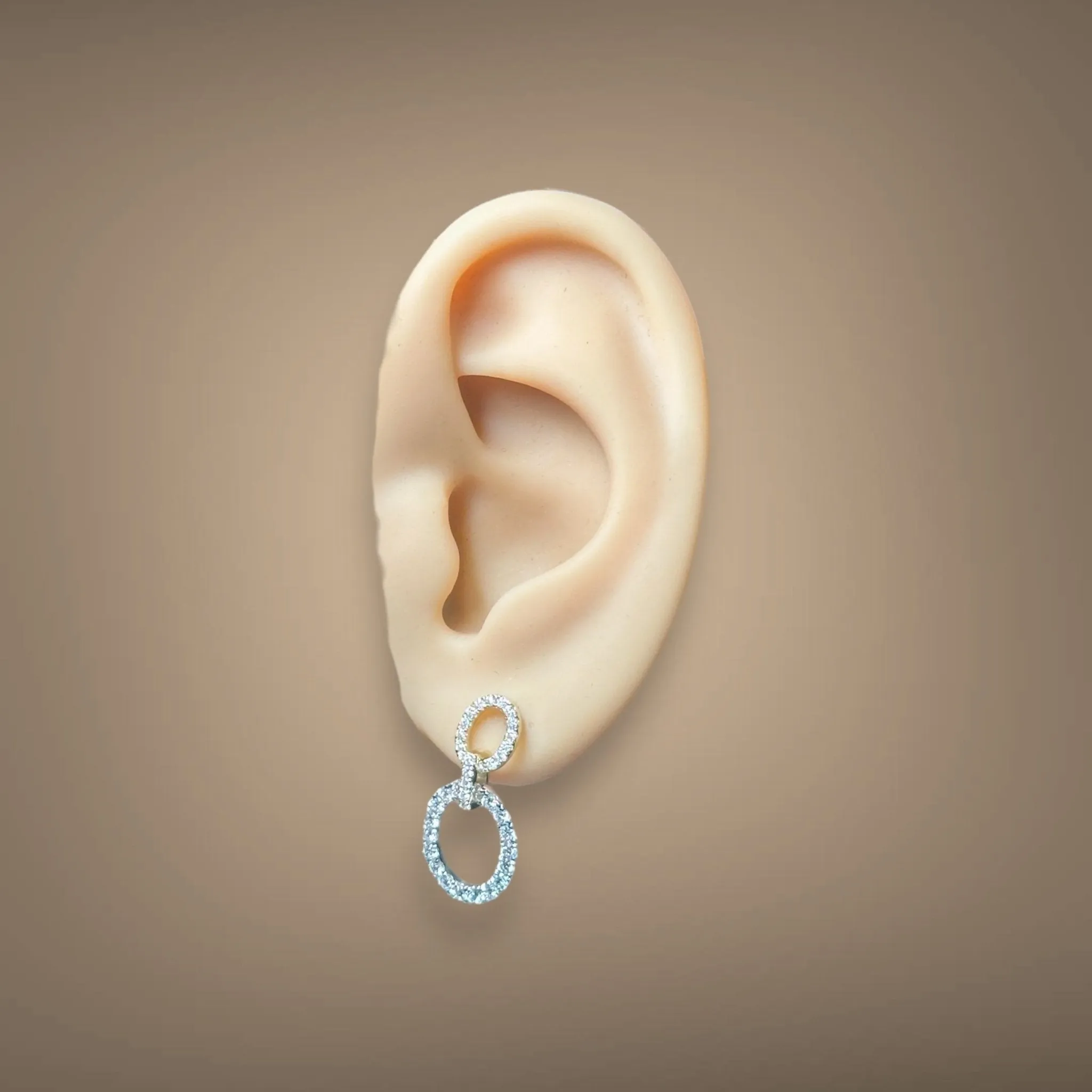 14K TT Gold 0.83ctw Double Oval Diamond Drop Earrings