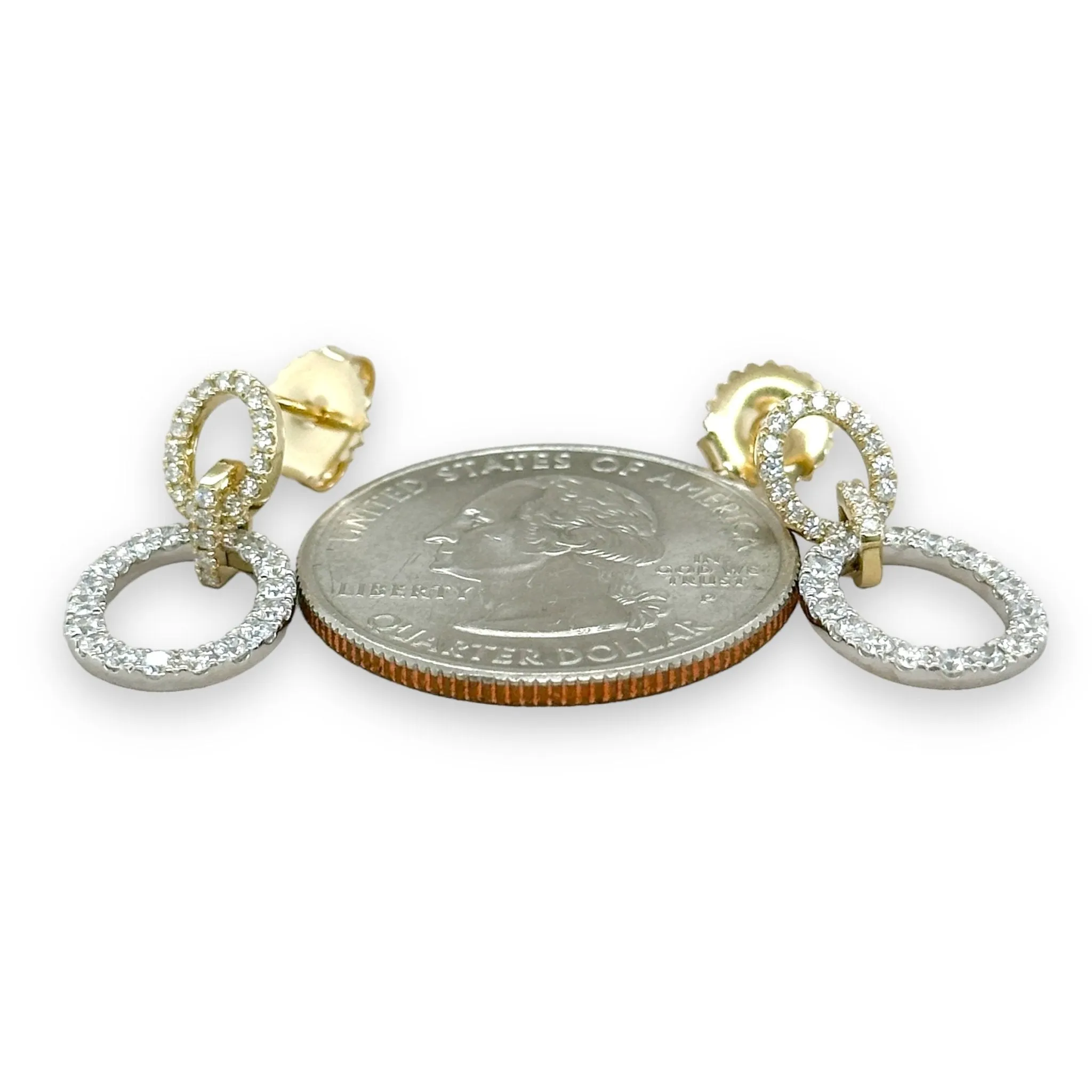 14K TT Gold 0.83ctw Double Oval Diamond Drop Earrings