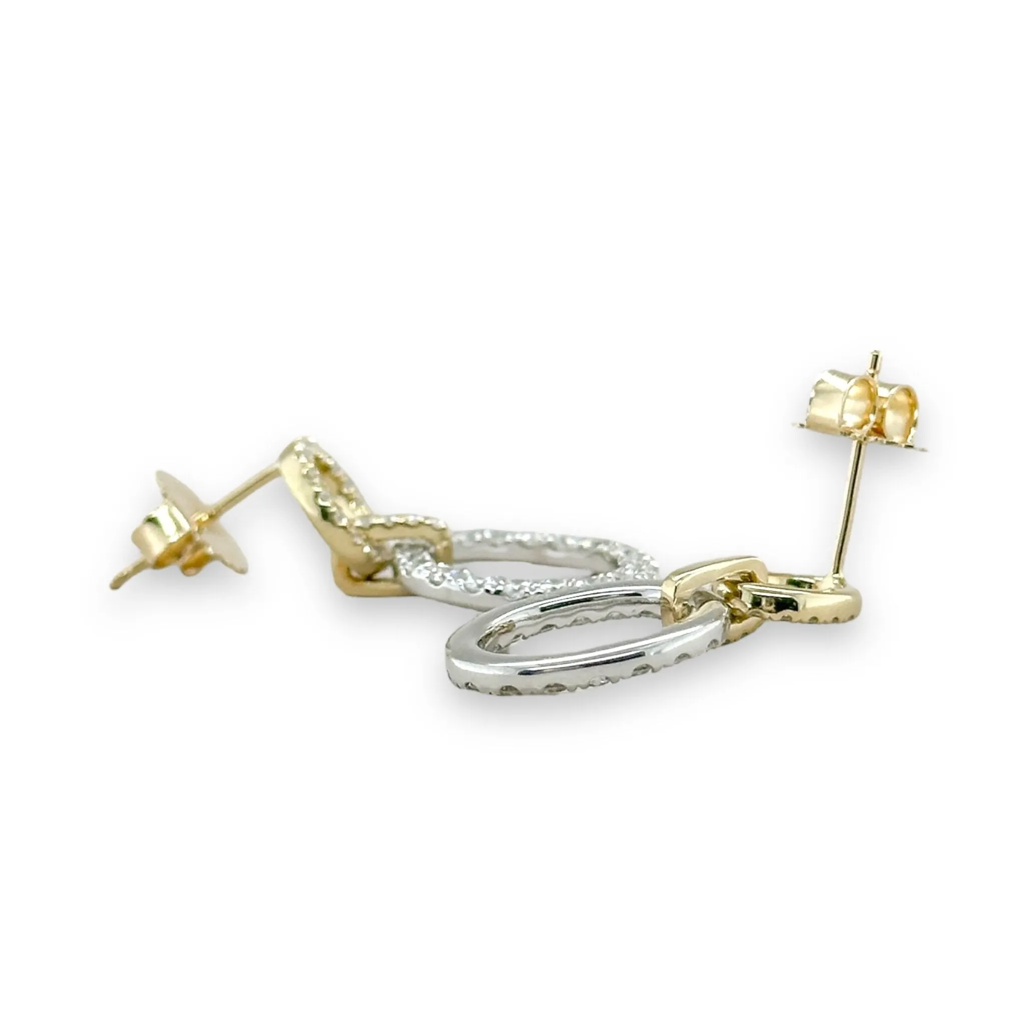 14K TT Gold 0.83ctw Double Oval Diamond Drop Earrings