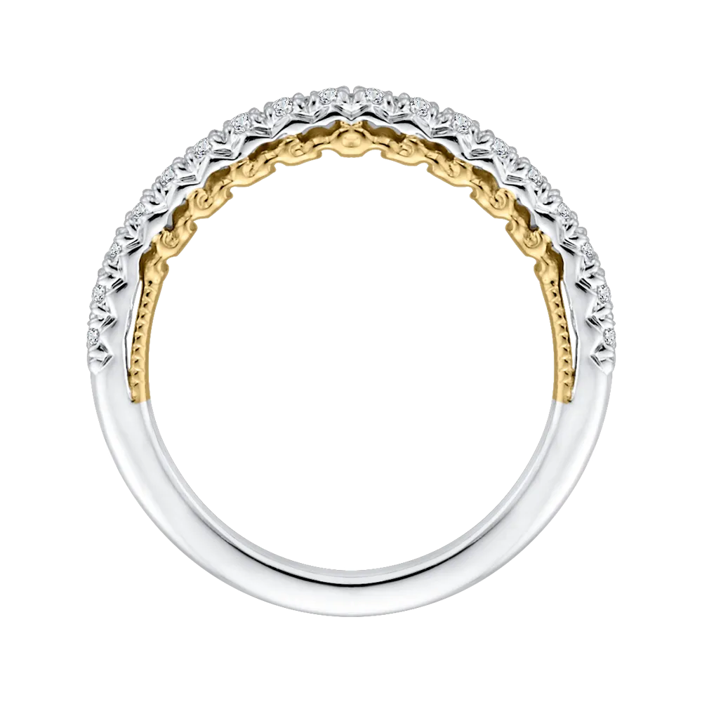 14K Two Tone Gold Round Diamond Half Eternity Wedding Band