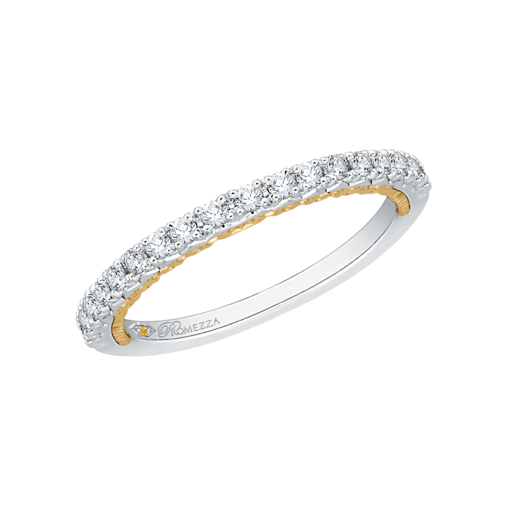 14K Two Tone Gold Round Diamond Half Eternity Wedding Band