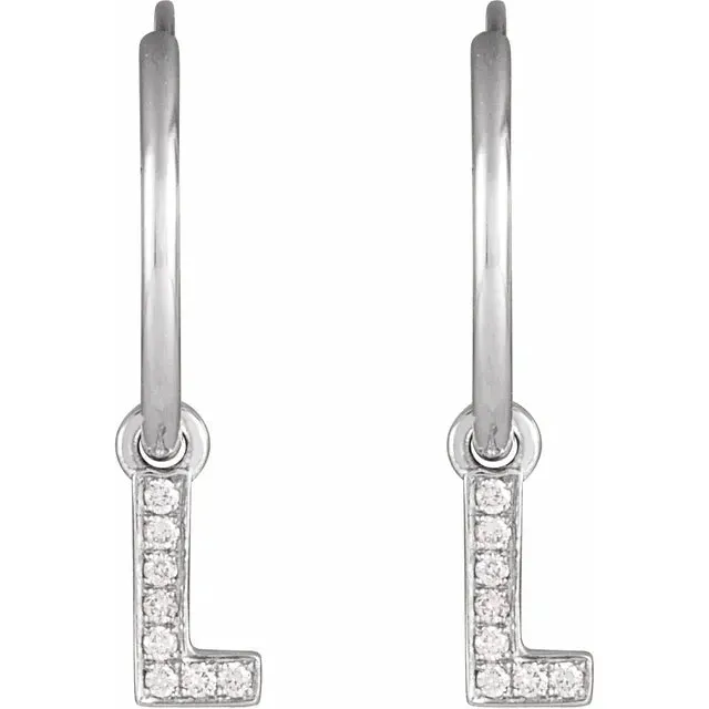 14K White Gold .03 CTW Natural Diamond Single Initial L Hoop Earring