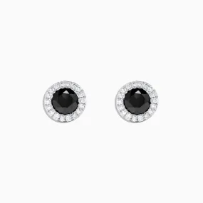 14K White Gold Black and White Diamond Stud Earrings, 0.91 TCW