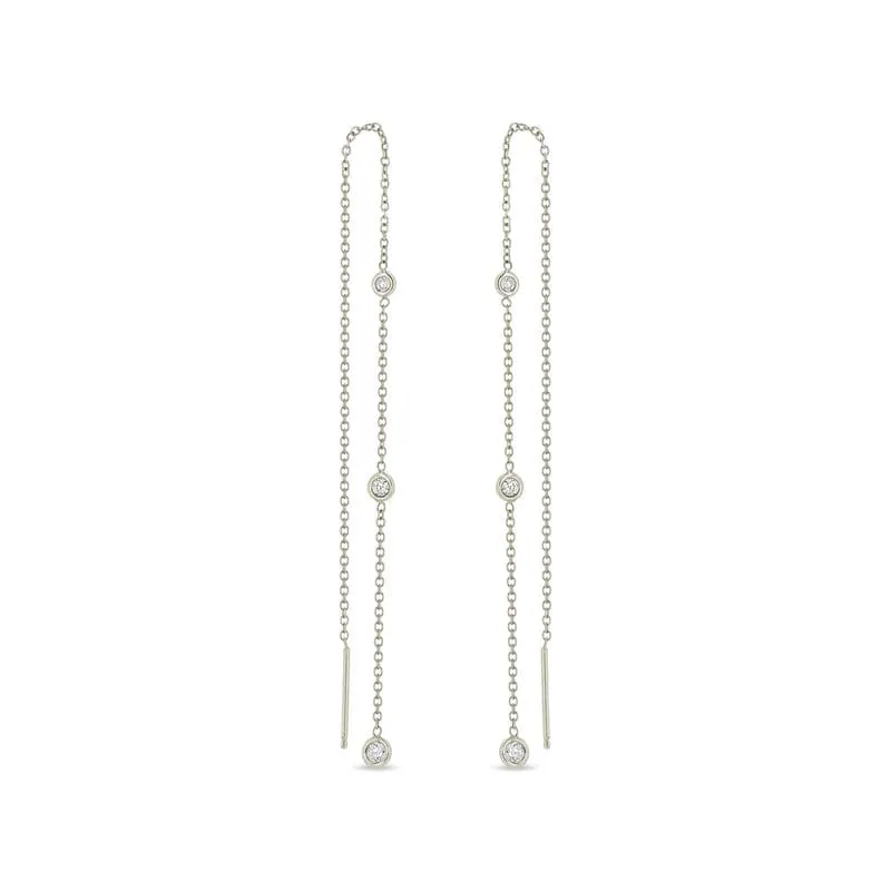 14K White Gold Chain Threader Diamond Earrings