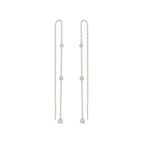 14K White Gold Chain Threader Diamond Earrings